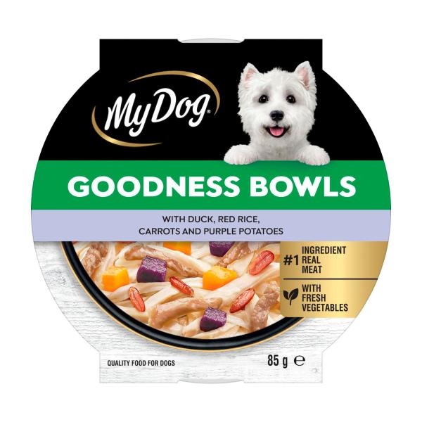 MY DOG GOODNESS BOWLS DOG FOOD DUCK WITH RED RICE CARROTS & PURPLE POTATOES 85GRAM