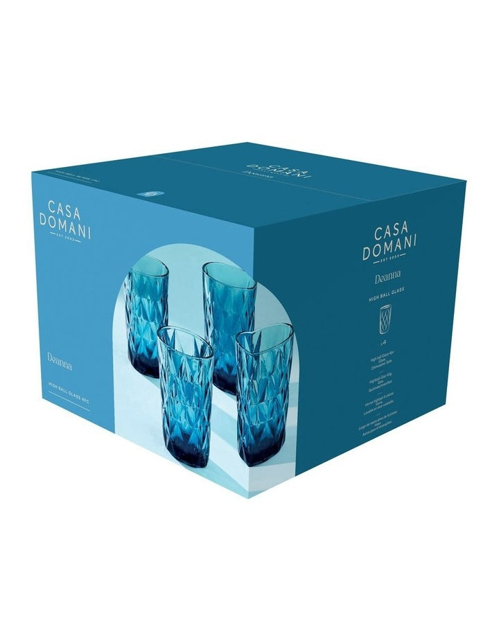 Deanna Highball Glass 4 Pieces Gift Boxed in Blue
