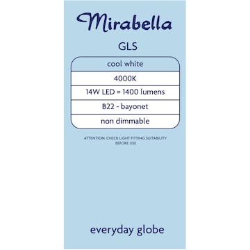 Mirabella LED GLS BC 14W 1400lm Cool White each