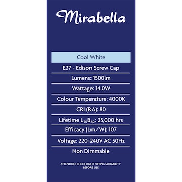 Mirabella LED GLS ES 14.0W 1500lm Cool White 2 pack
