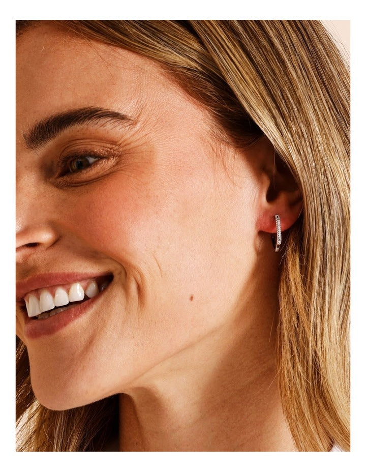 Rectangular Earring With Diamante Trim in Silver