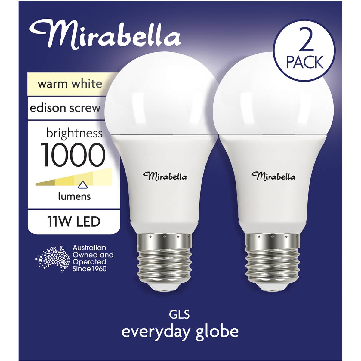 Mirabella Led Gls Es 11w 1000lm Warm White 2 Pack