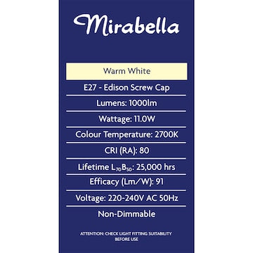 Mirabella LED GLS ES 11W 1000lm Warm White 2 pack