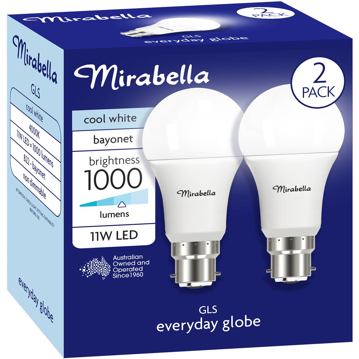 Mirabella Led Gls Bc 11w 1000lm Cool White 2 Pack