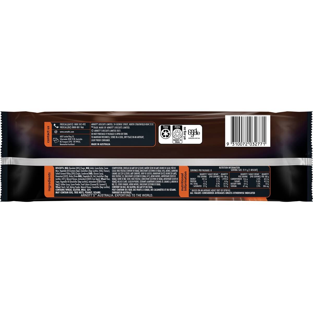 Arnotts Tim Tam Deluxe Salted Caramel Brownie Chocolate Biscuits 175g