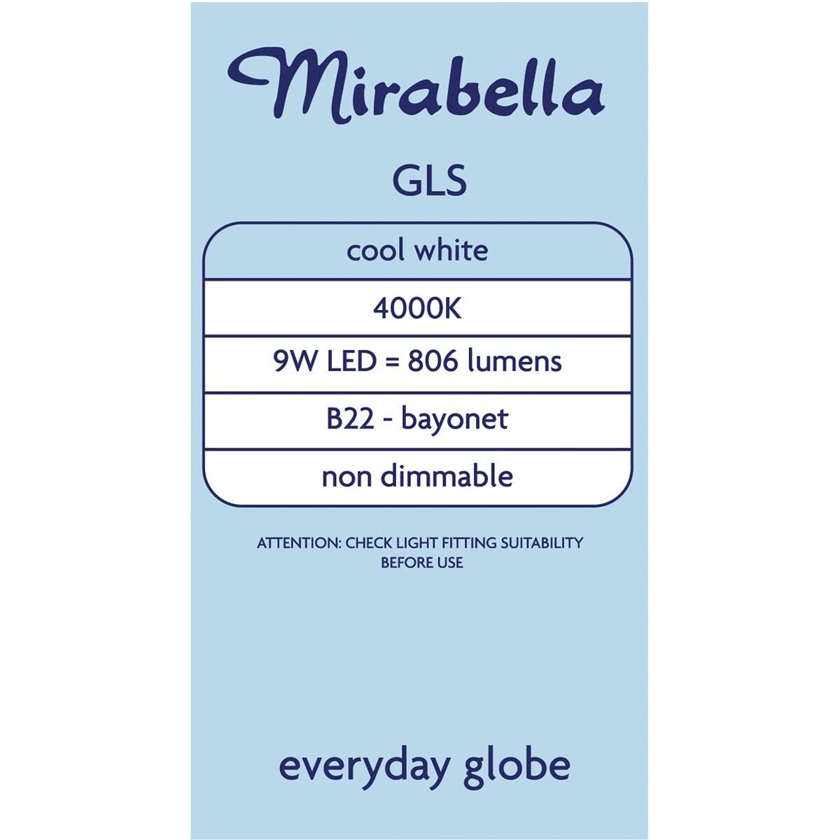 Mirabella Led Gls Bayonet Cap 9w 806lm Cool White 2 Pack