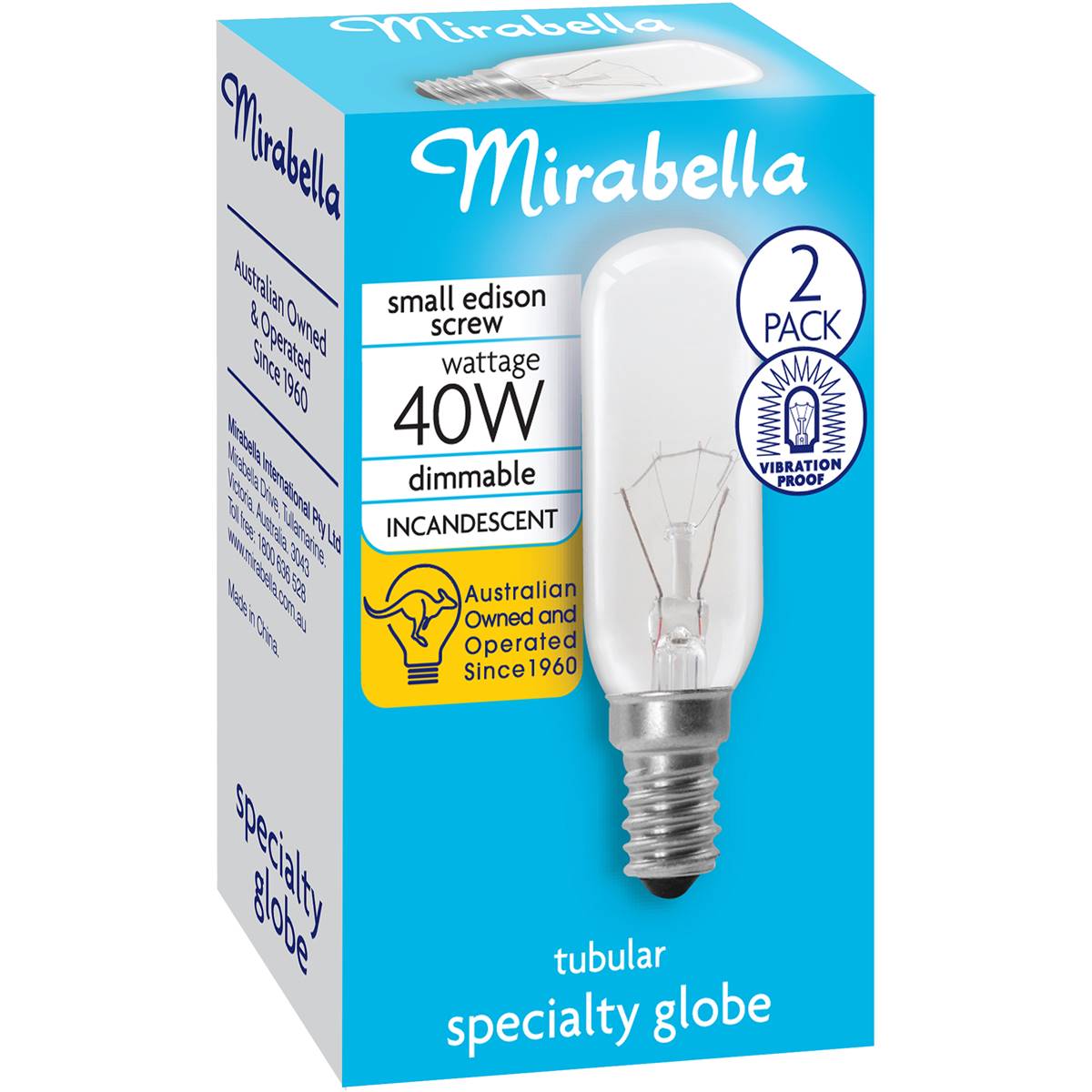Mirabella Tubular Ses 40w Clear Clear Light Globe 2 Pack