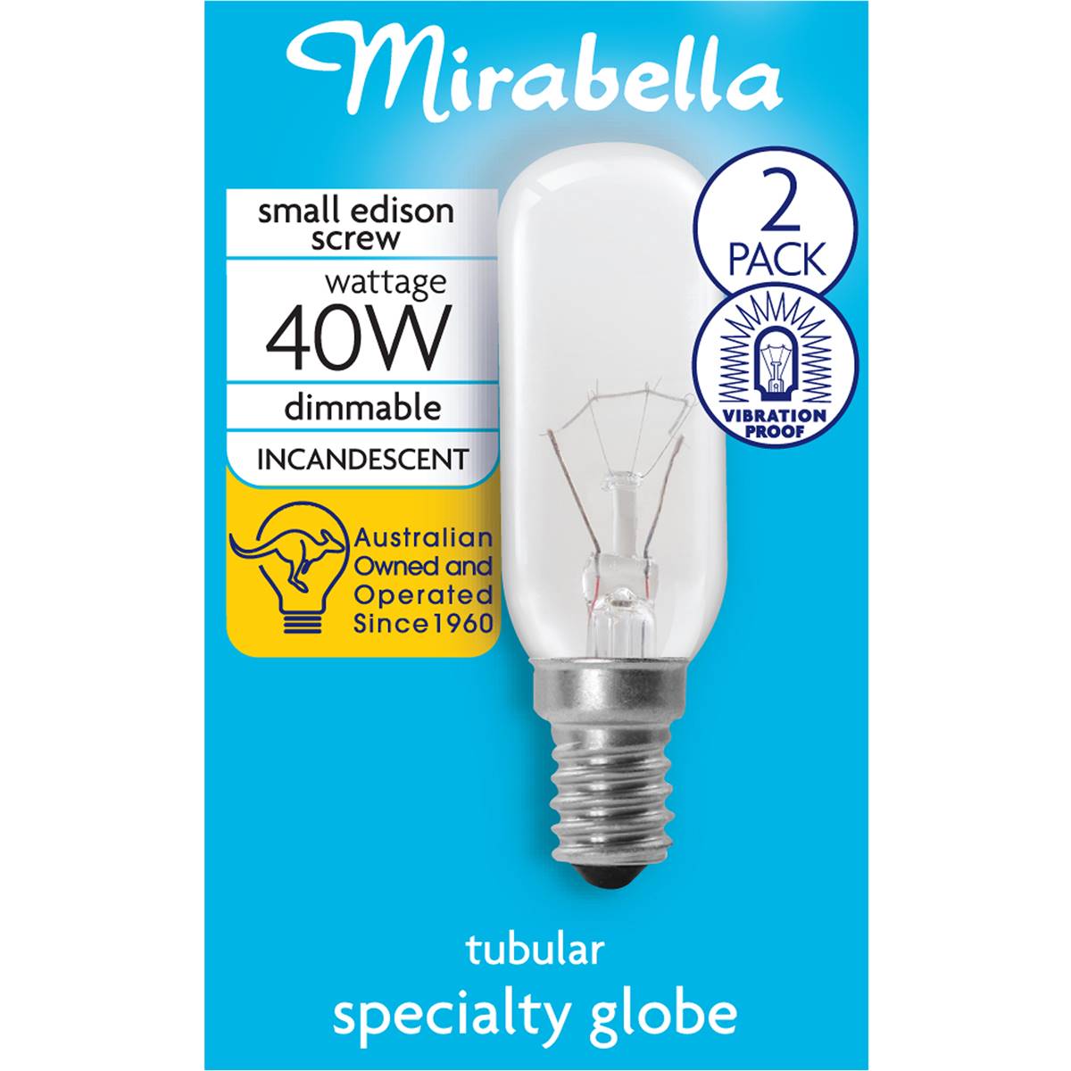 Mirabella Tubular Ses 40w Clear Clear Light Globe 2 Pack