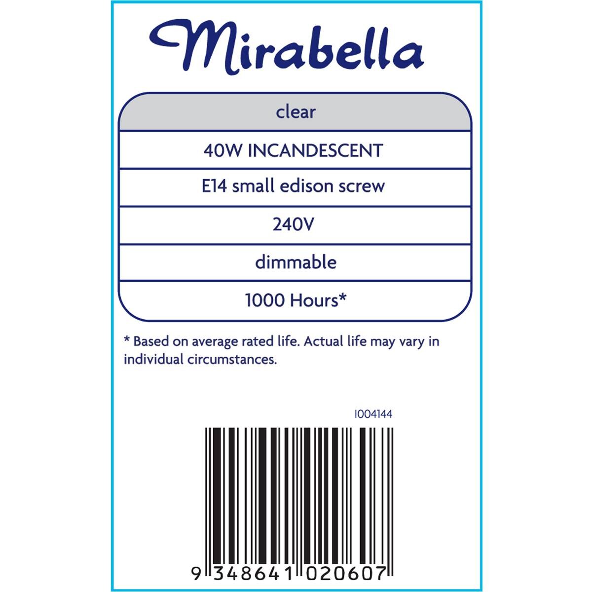 Mirabella Tubular Ses 40w Clear Clear Light Globe 2 Pack