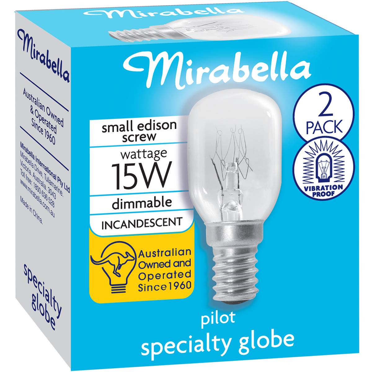 Mirabella Pilot Ses 15w Clear Light Globe 2 Pack