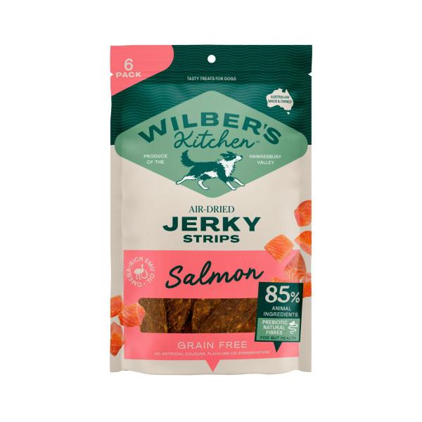 WILBER'S KITCHEN JERKY STRIPS WITH SALMON DOG TREATS 6 PACK