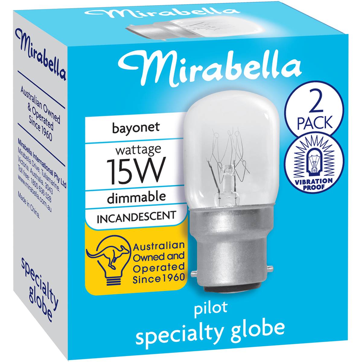 Mirabella Pilot Bayonet Cap 15w Clear Light Globe 2 Pack