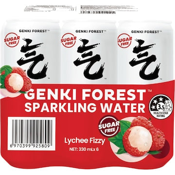 Genki Forest Sugar Free Sparkling Water Lychee Fizzy 330mL x 6 pack