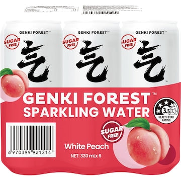 Genki Forest Sparkling Water White Peach 330mL x 6 pack