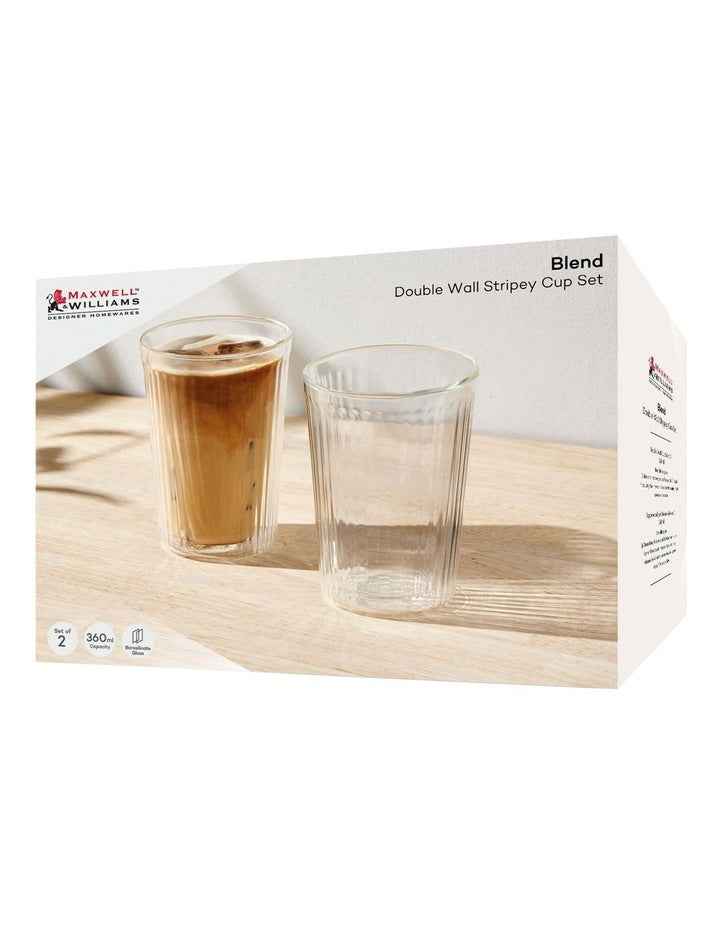 Blend Stripey Double Wall Cup 360ml Set 2 Gift Boxed in Clear