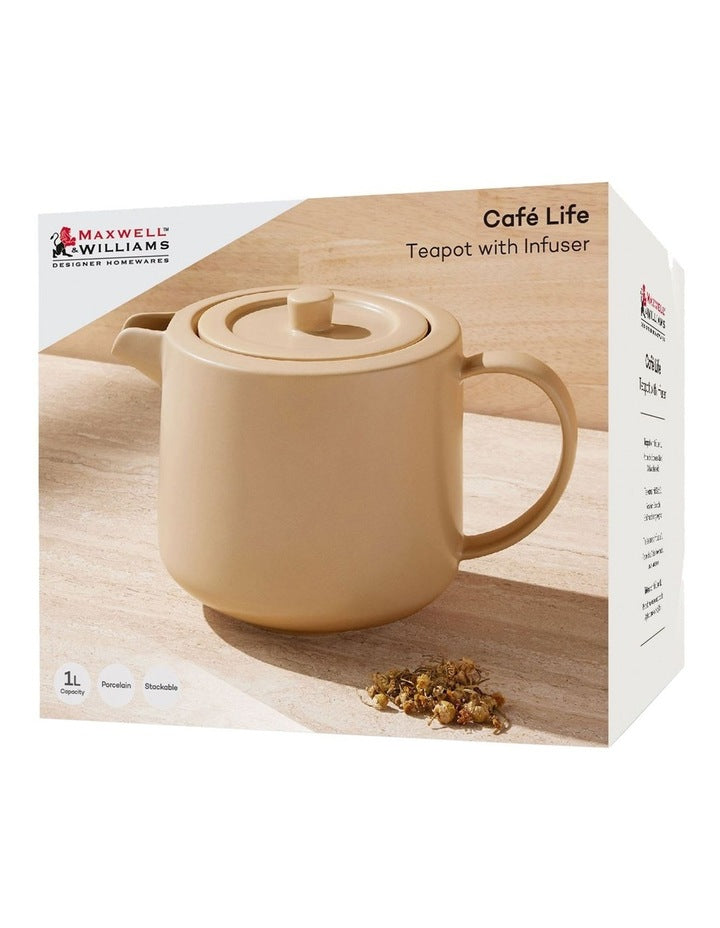 Cafe Life Teapot With Infuser 1L Gift Boxed in Sand