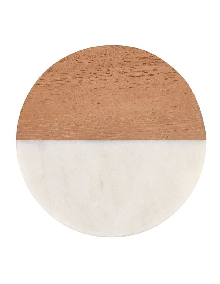 Coaster Collective Round Marble & Acacia Coaster 10cm White