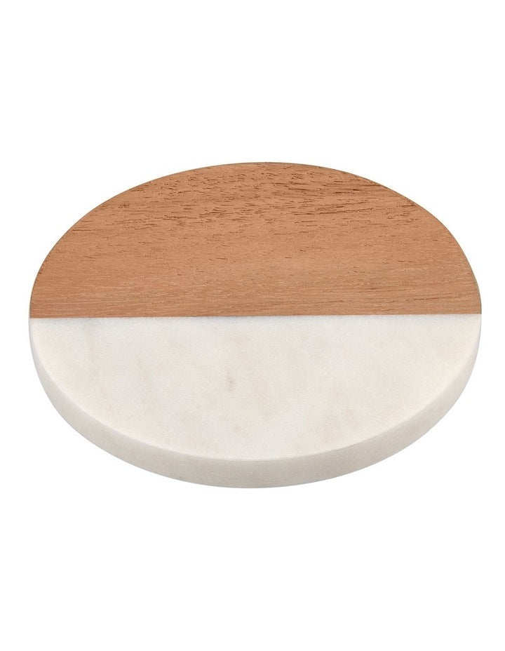 Coaster Collective Round Marble & Acacia Coaster 10cm White