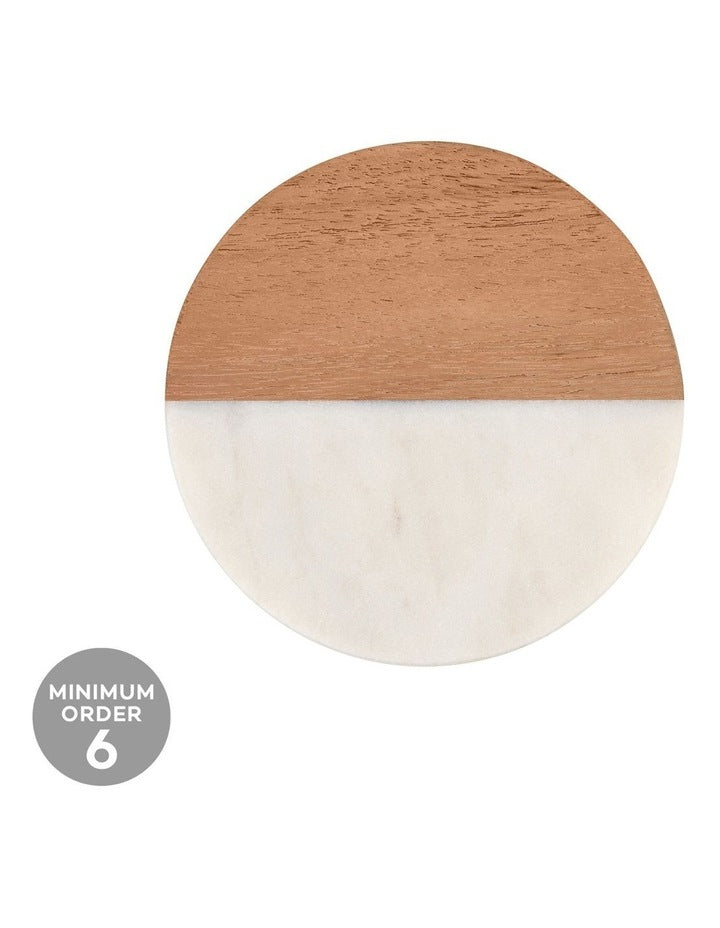 Coaster Collective Round Marble & Acacia Coaster 10cm White