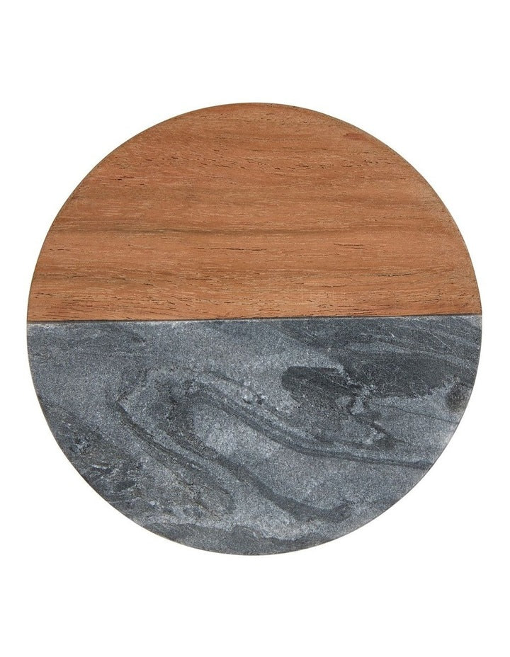 Coaster Collective Round Marble & Acacia Coaster 10cm Charcoal
