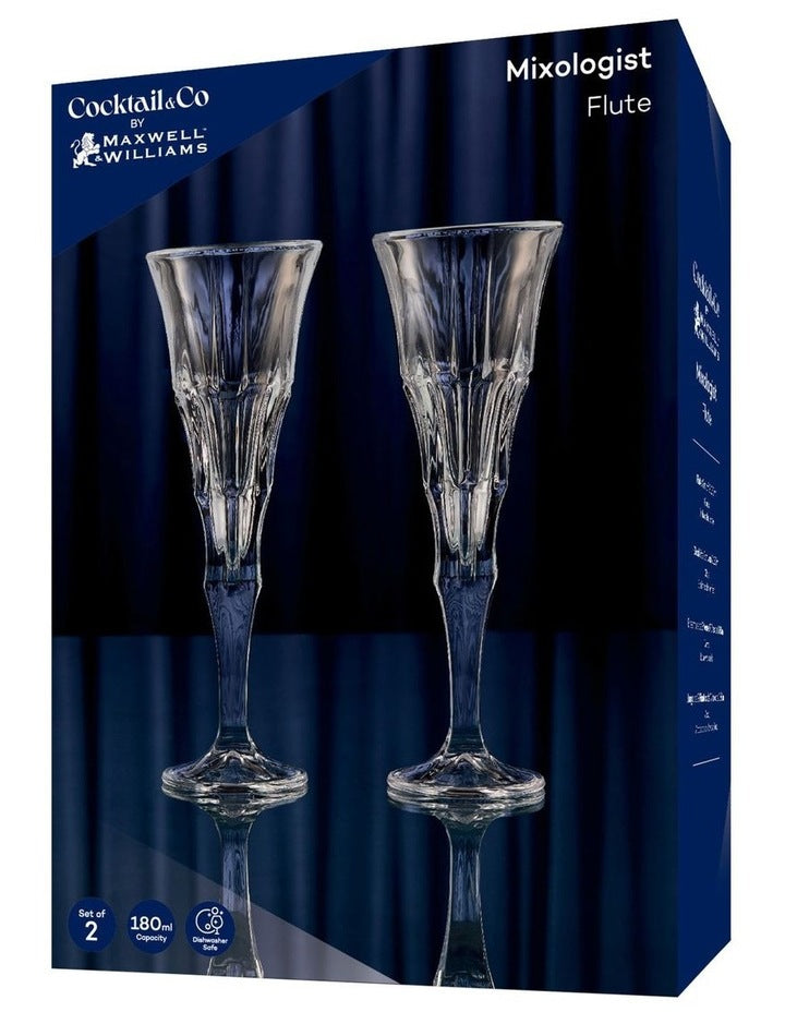 Cocktail & Co Mixologist Champagne Flute 180ml Set of 2 Linear Gift Boxed