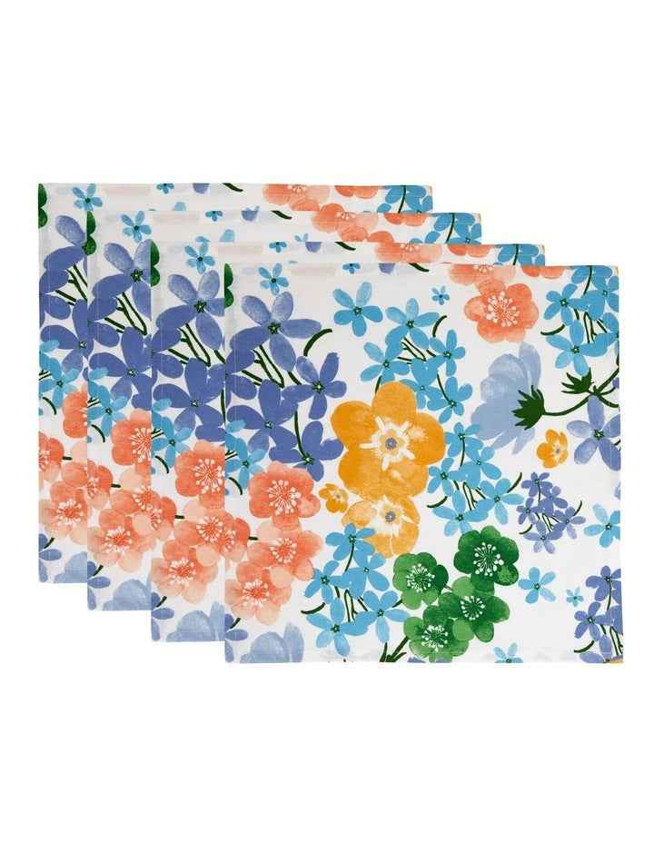 Forget Me Not Cotton Napkin 45x45cm Set of 4 in White