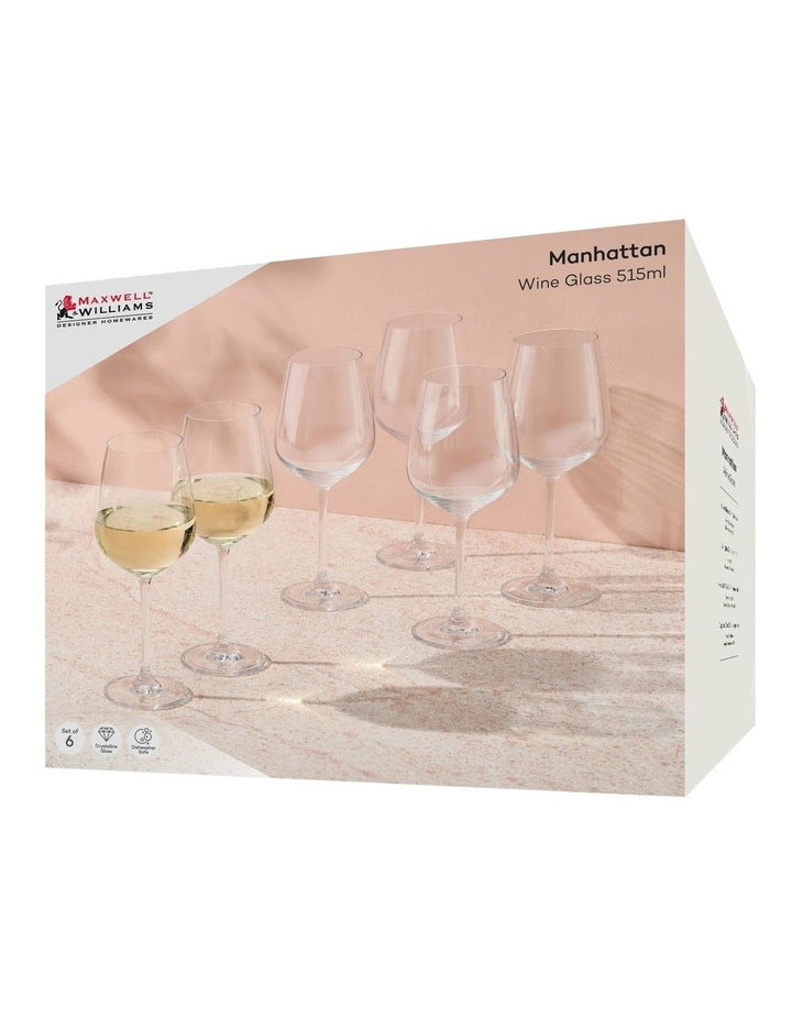 Manhattan Wine Glass 515ml Set of 6 Gift Boxed in Clear