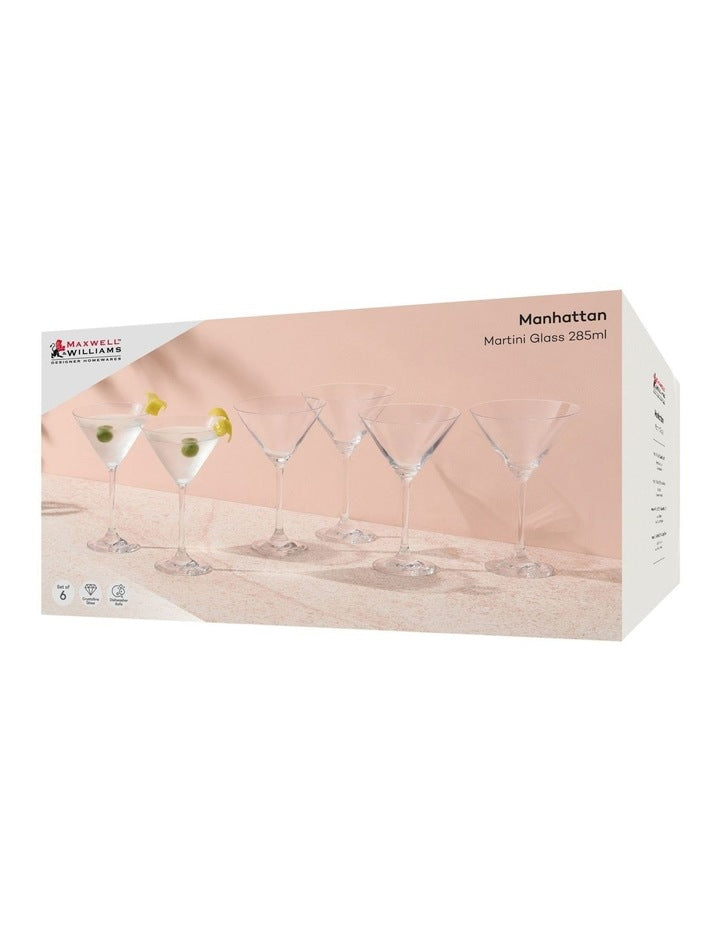 Manhattan Martini Glass 285ml Set of 6 Gift Boxed