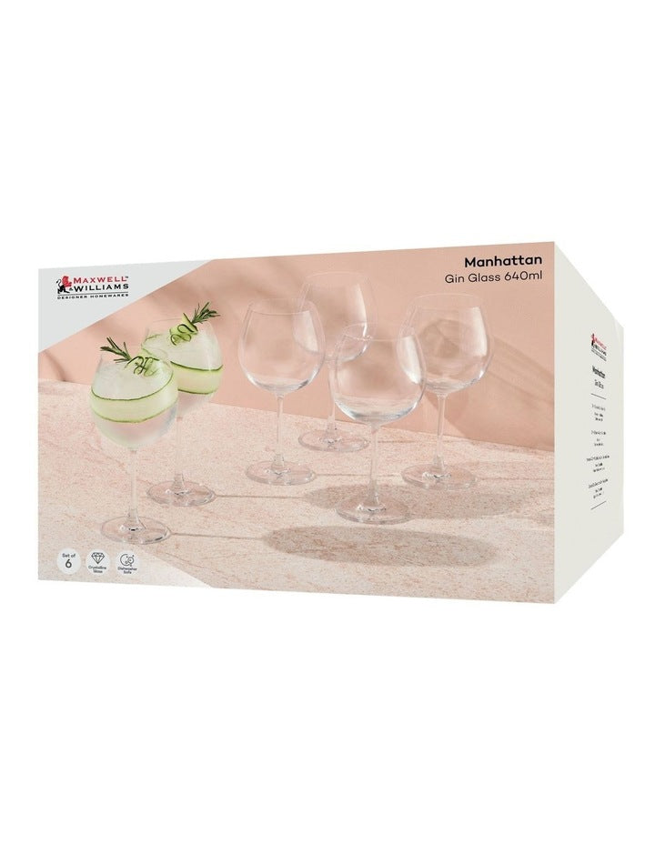 Manhattan Gin Glass 640ml Set of 6 Gift Boxed