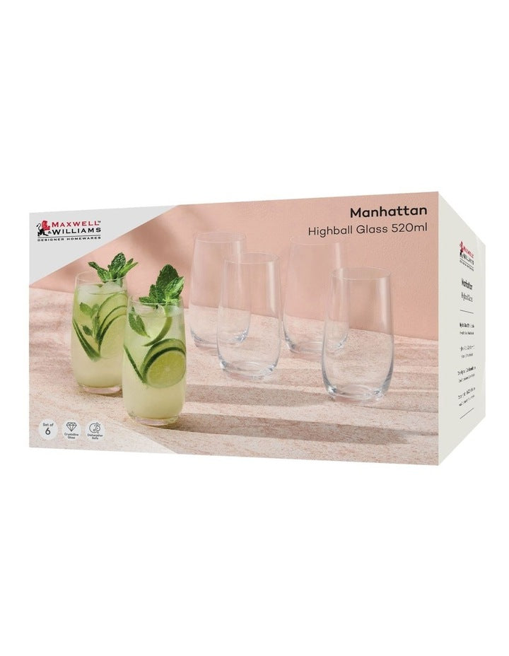 Manhattan Highball Glass 520ml Set of 6 Gift Boxed