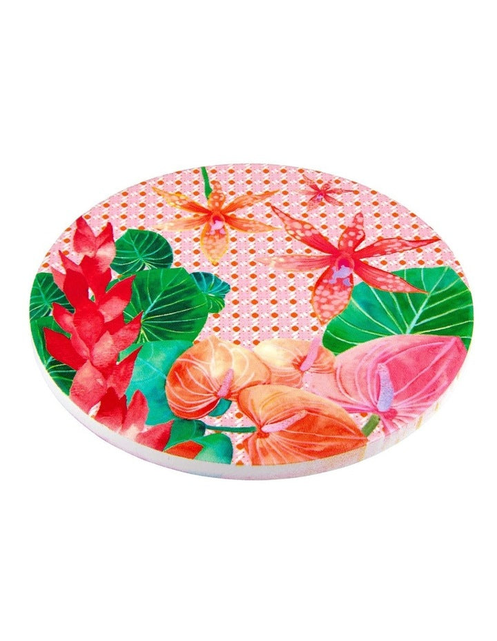 Teas & C's Tropicana Ceramic Round Coaster 10cm in Pink Lily