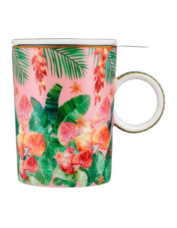Teas & C's Tropicana Lidded Mug With Infuser 340ml Gift Boxed in Pink