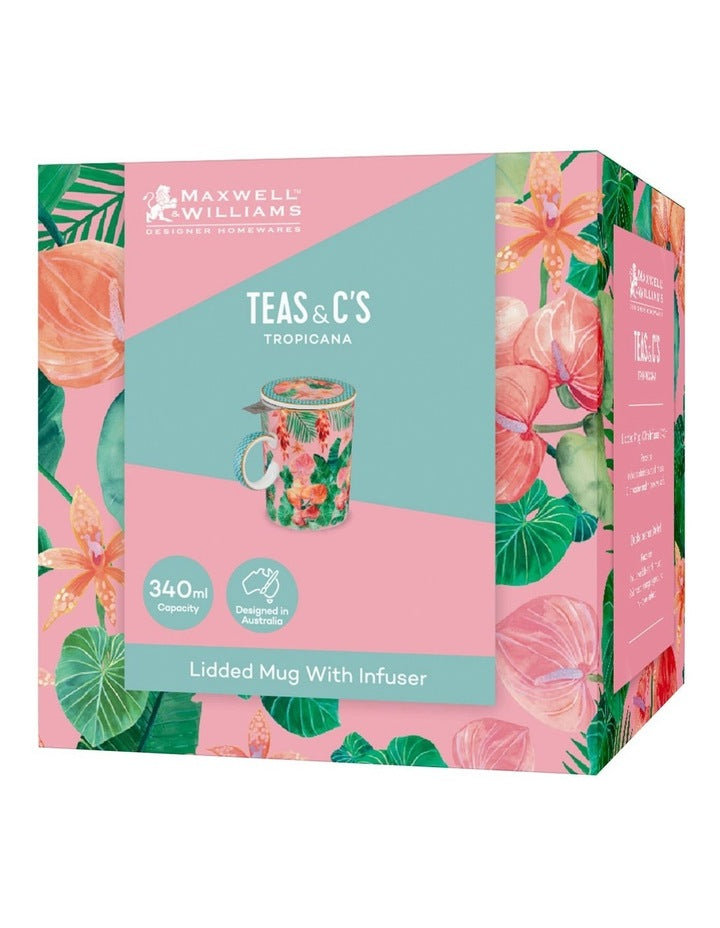 Teas & C's Tropicana Lidded Mug With Infuser 340ml Gift Boxed in Pink