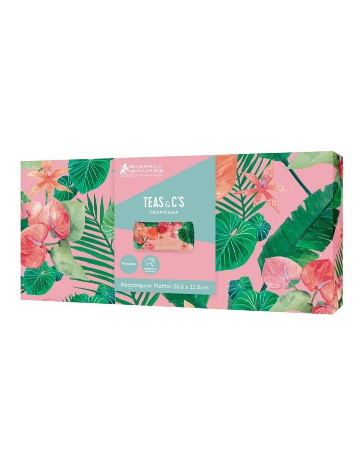 Teas And C's Tropicana Rectangular Platter 25.5x11.5cm Gift Boxed in Pink