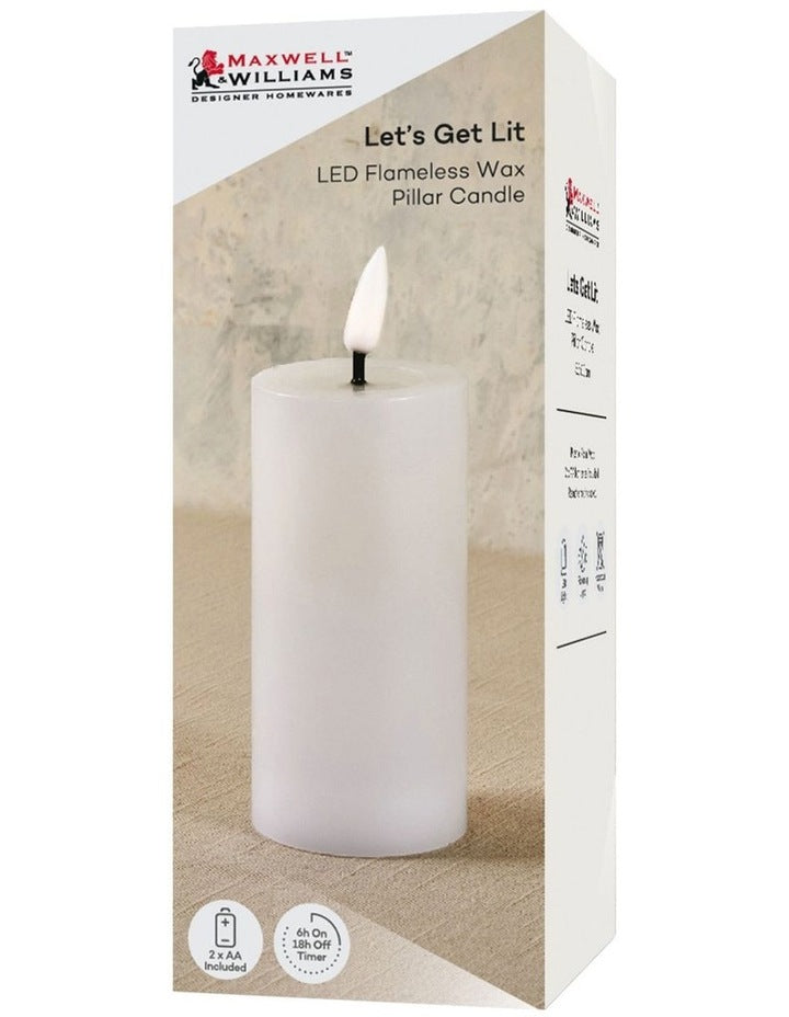 Let's Get Lit LED Flameless Wax Pillar Candle 5.5x10cm Natural Gift Boxed