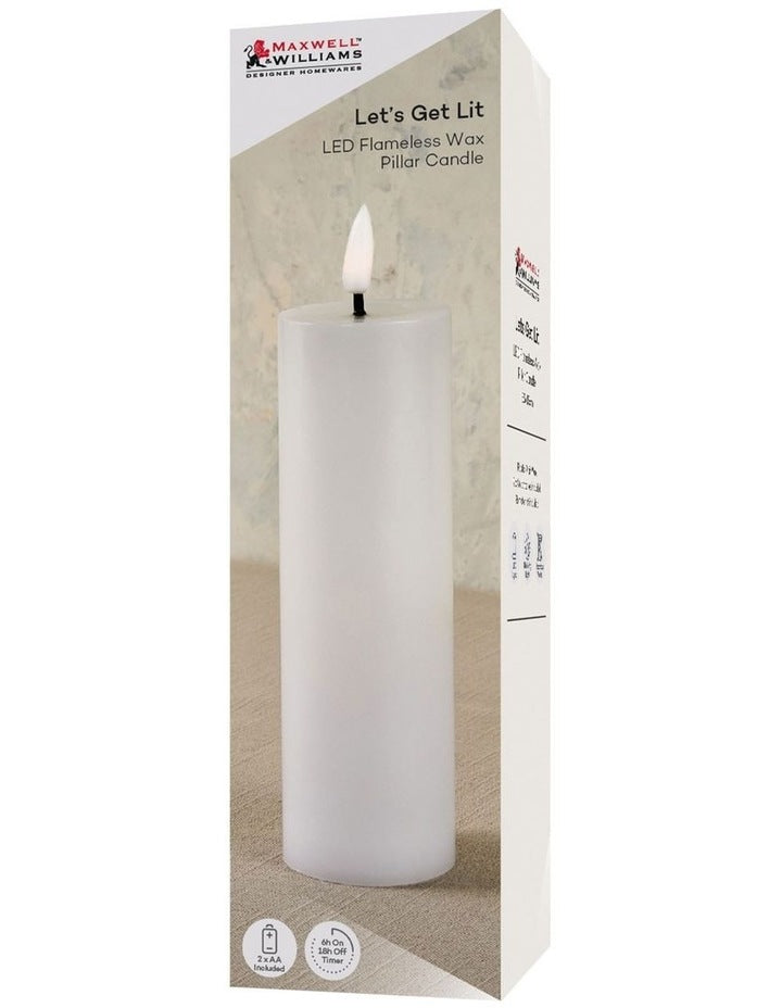 Let's Get Lit LED Flameless Wax Pillar Candle 5.5x15cm Natural Gift Boxed