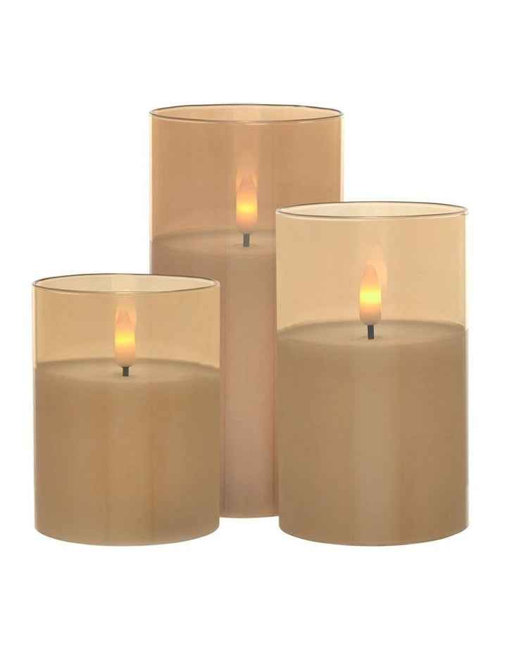 Let's Get Lit LED Flameless Wax Candle Glass Hurricane Set of 3 Gift Boxed in Gold