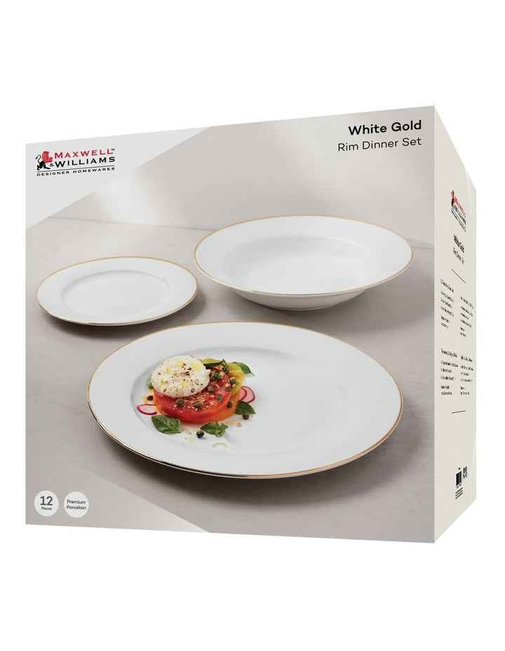 White Gold Rim Dinner Set 12 Piece Gift Boxed in Gold