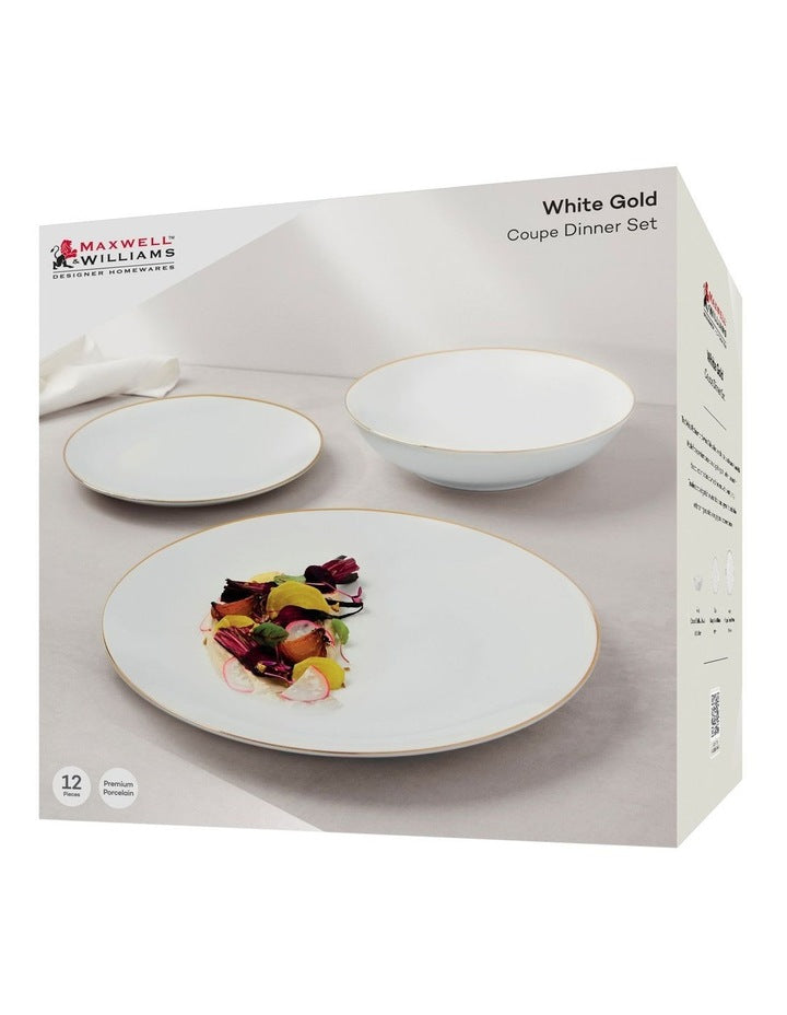 White Gold Coupe Dinner Set 12 Piece Gift Boxed in Gold