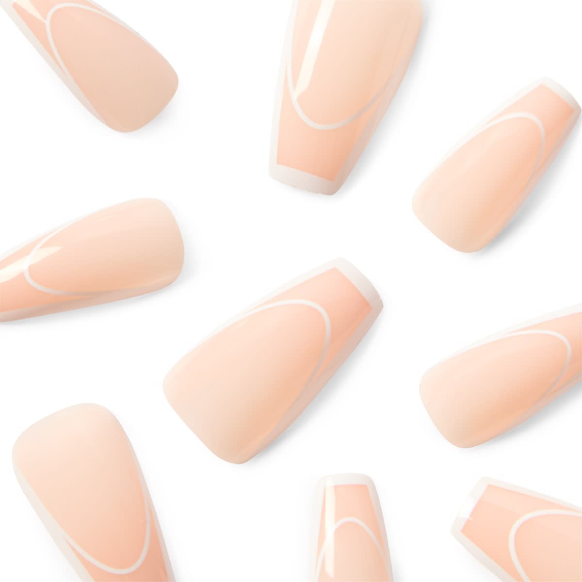 OXX Cosmetics 24 Pack Artificial Nails with Adhesive - Squareletto Shape, French Line