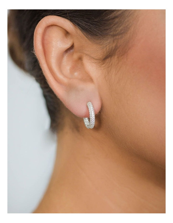 Goddess Pave Hoops Earrings in Silver