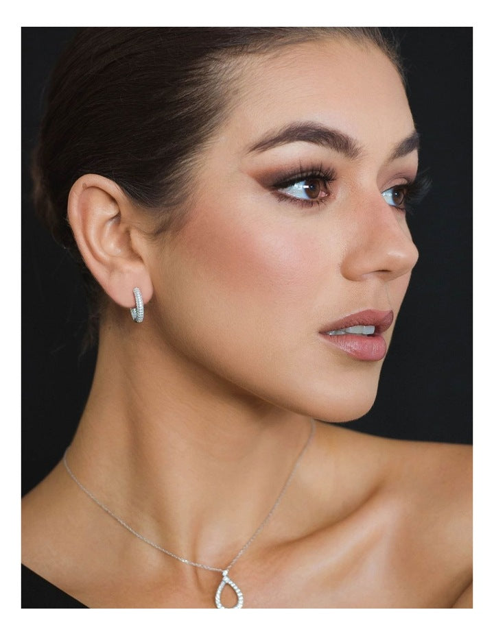 Goddess Pave Hoops Earrings in Silver