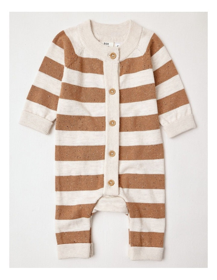 Cass Essentials Knit Stripe Coverall in Light Brown