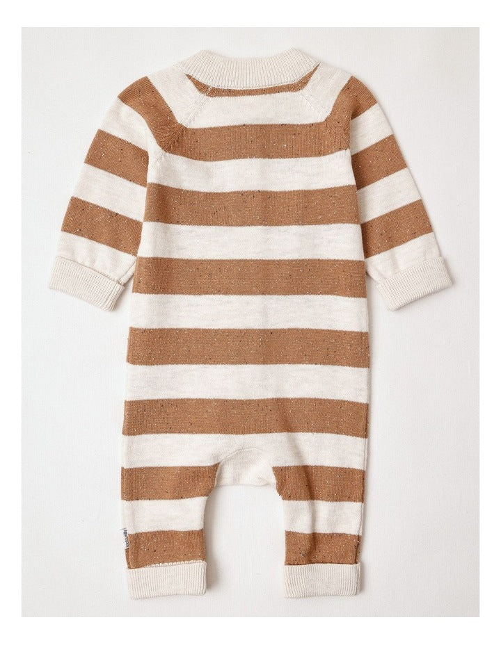 Cass Essentials Knit Stripe Coverall in Light Brown