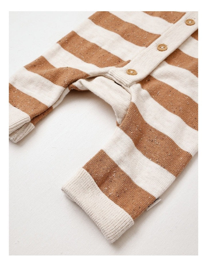 Cass Essentials Knit Stripe Coverall in Light Brown