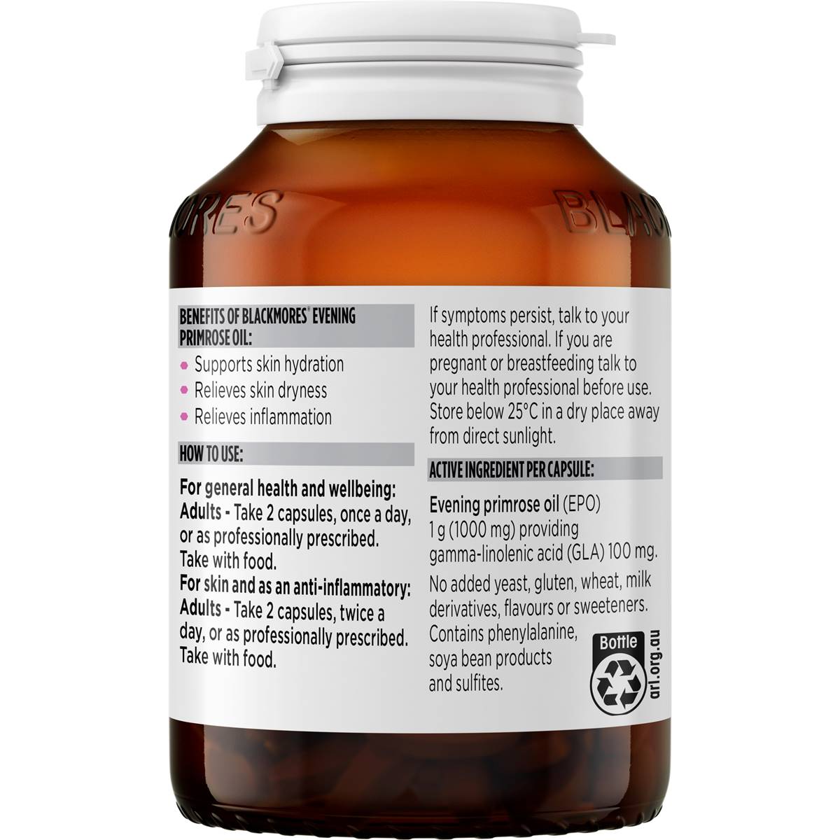 Blackmores Evening Primrose Oil Skin Health Vitamin Capsules 125 Pack