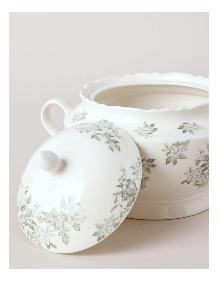 Aster Tureen in Green Toile