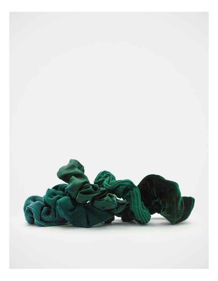 Mixed Fabric Scrunchie 5 Pack in Green