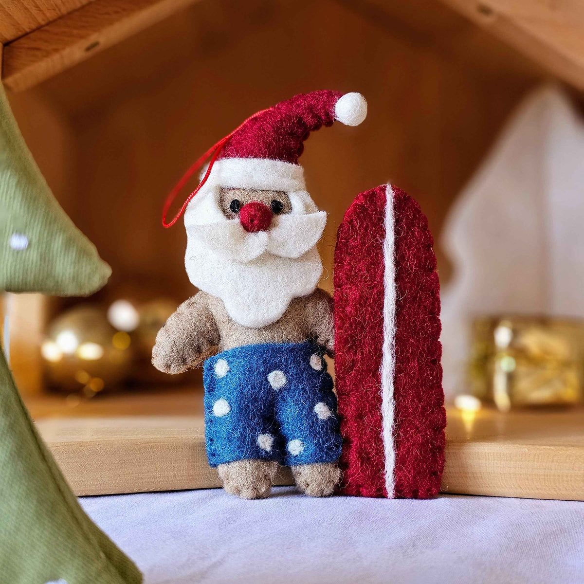 Pashom Felt Christmas Tree Decor Felt Santa With Surfboard - Blue Shorts Pretend & Imaginative Play Toys Christmas Range 3yrs+