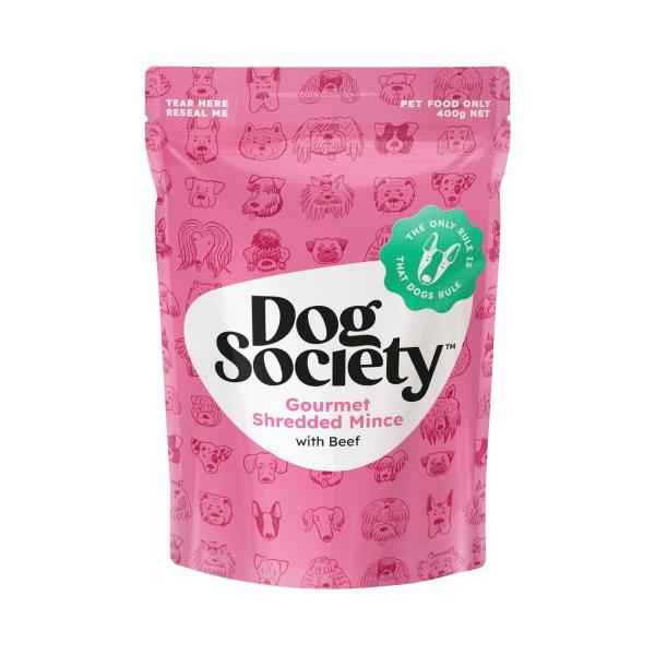 DOG SOCIETY GOURMET SHREDDED MINCE WITH BEEF DOG FOOD 400G